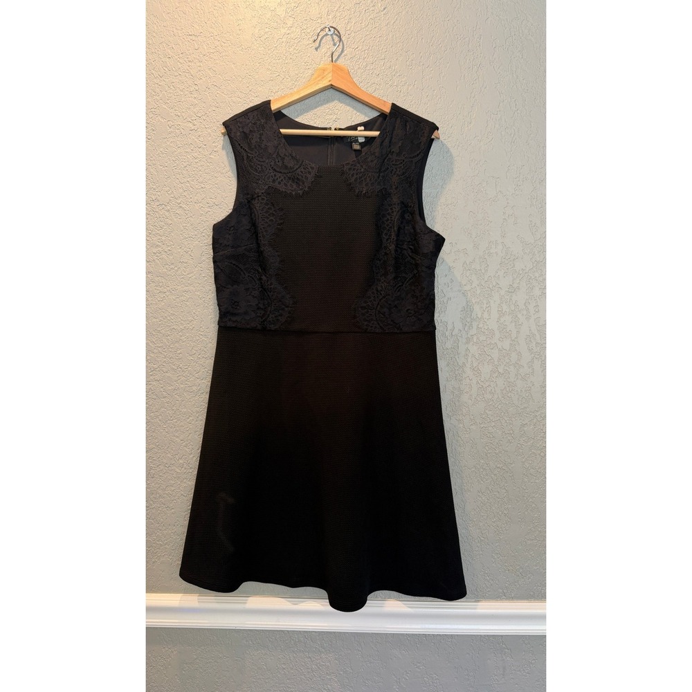 Thalia Sodi Black Lace Overlay Sleeveless Fit and Flare Dress XL Textured Knit